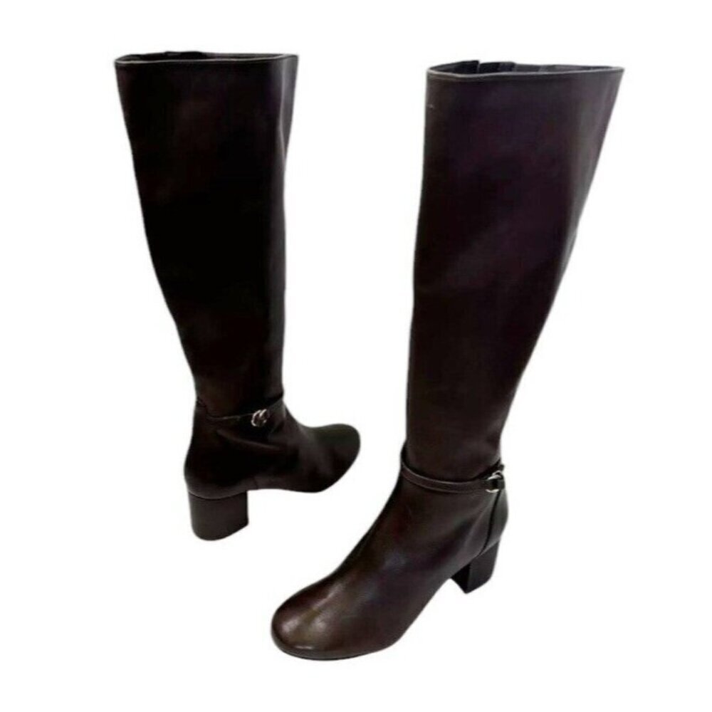 Cole‎ Haan NWOB Women's 10.5B Dana Brown Leather Upper Block Heel Tall Boot